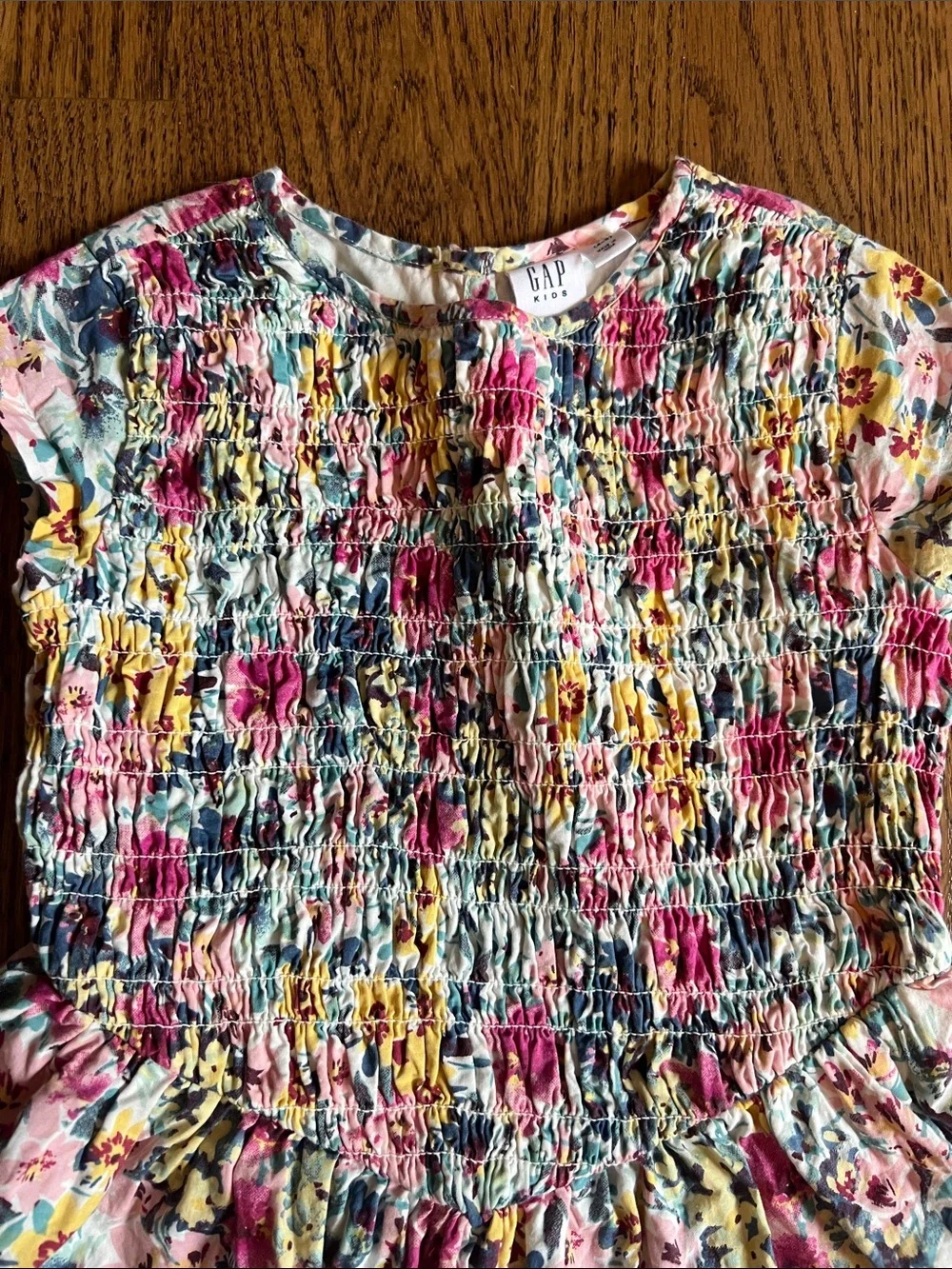 Gap Kids Girls Floral Smocked Waist Dress - Pink, Yellow & Blue